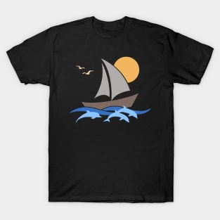 Sailboat Scene with Dolphins T-Shirt